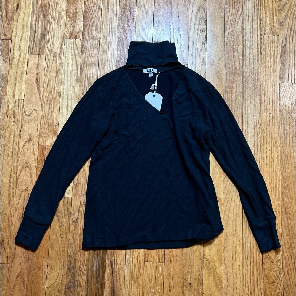LNA Charcoal V-Neck Long Sleeve Top